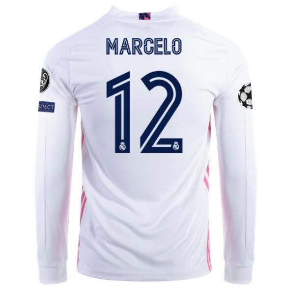 Real Madrid Long Sleeve Home Kit Soccer Jersey MARCELO #12 2020/21